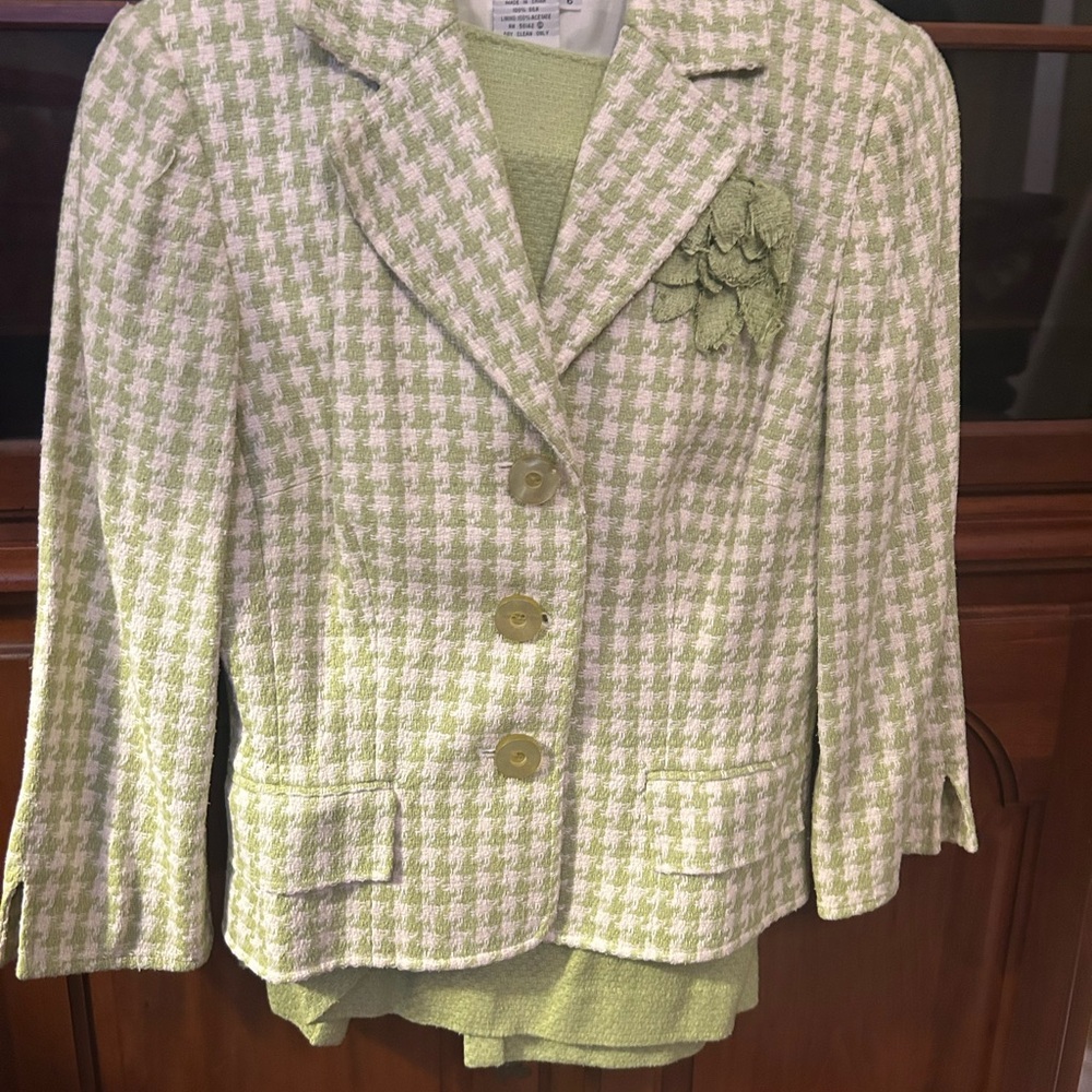 Elegant Green Houndstooth Women's Two-Piece Set